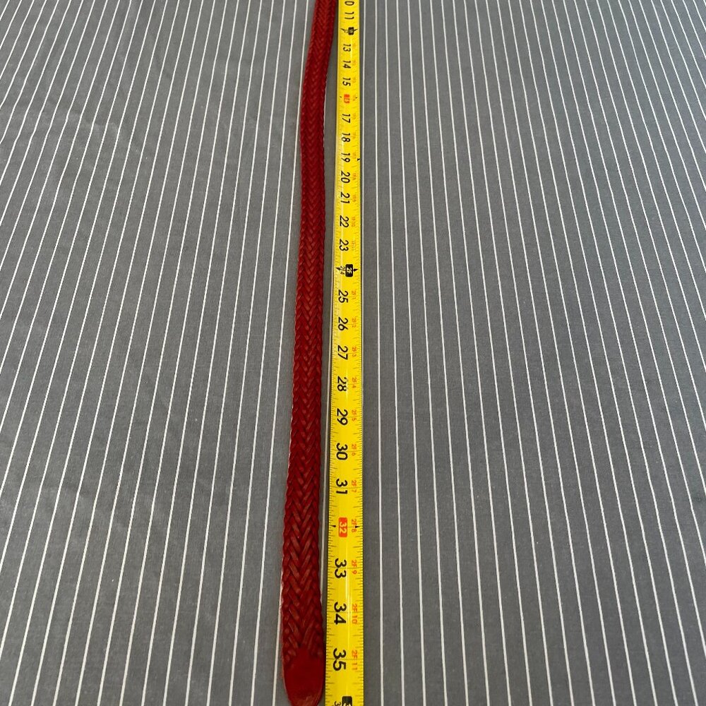 Red leather belt, 36 inches in length.